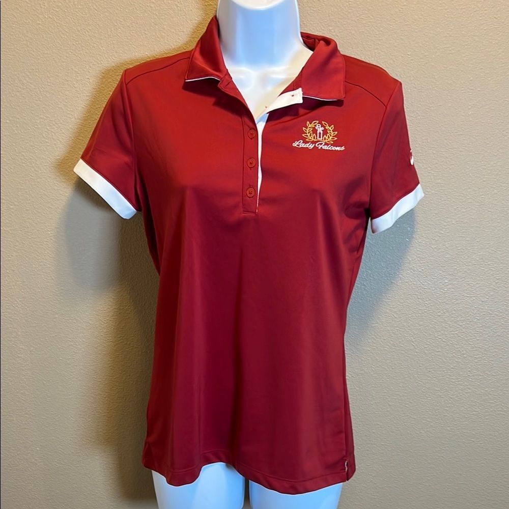 Nike Golf Women’s Red Fitted Polo Shirt Quarter Button Collar Size Medium